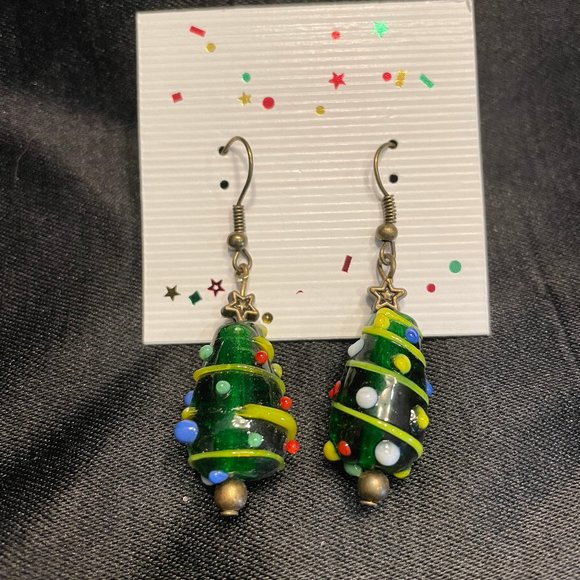 Christmas Tree Bead Earrings - handmade, new - Picture 1 of 2